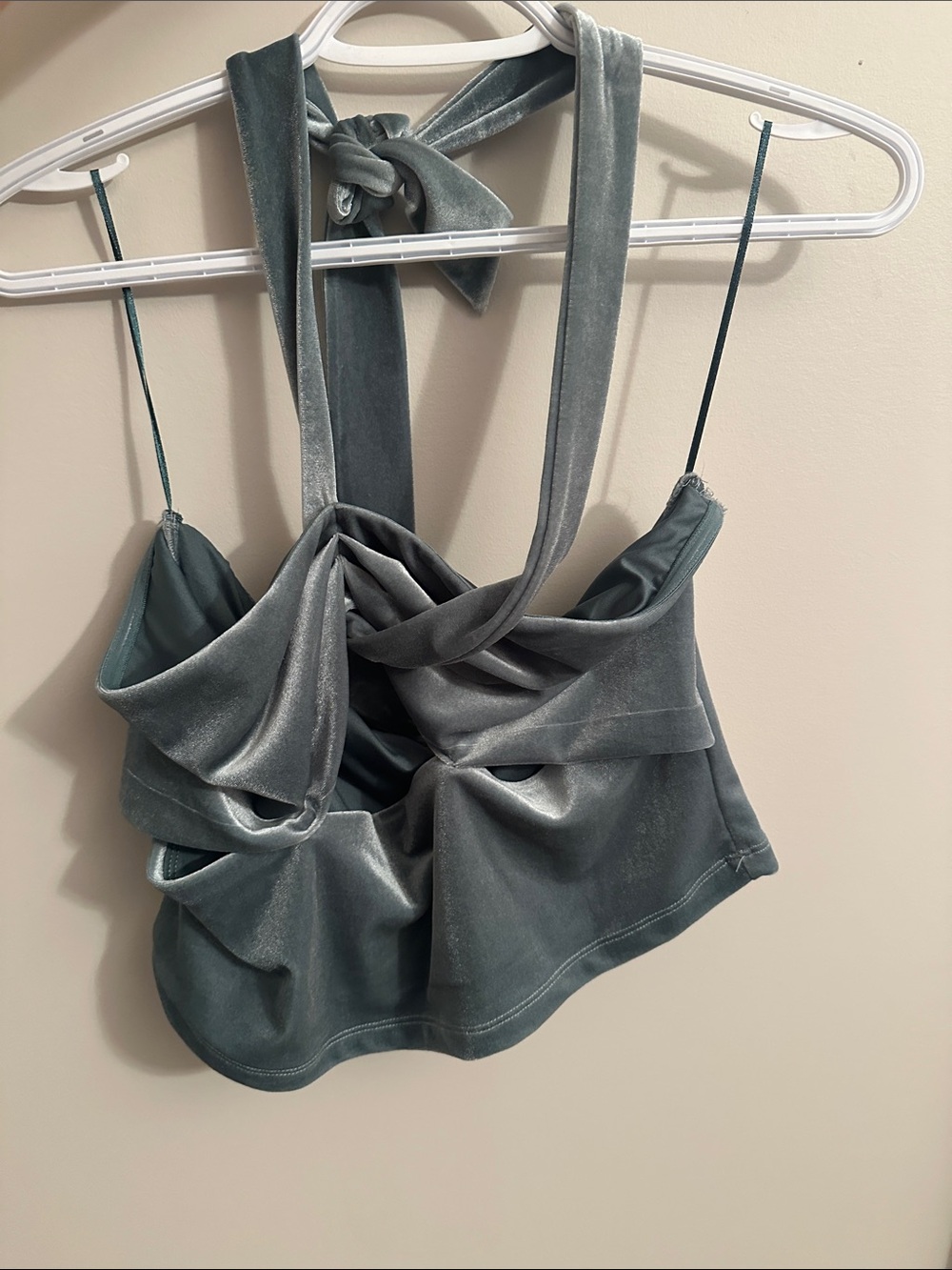 Velvet Twist Halter Crop Top - Gray